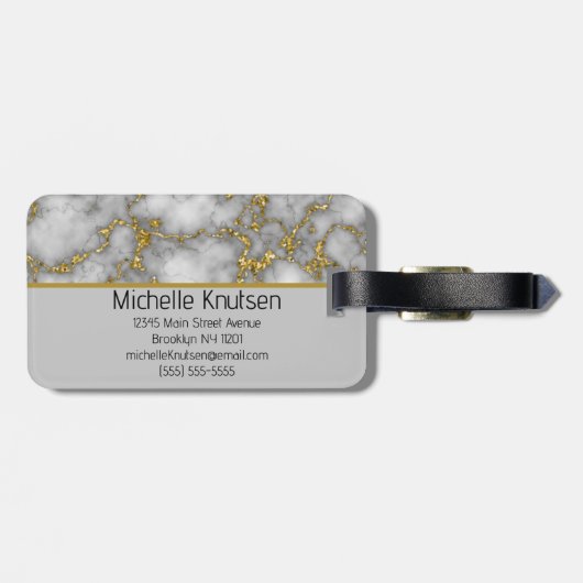 Elegant Wit Goud Marmer | Monogram Aangepast Bagagelabel (Achterkant horizontaal)