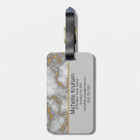 Elegant Wit Goud Marmer | Monogram Aangepast Bagagelabel (Achterkant verticaal)