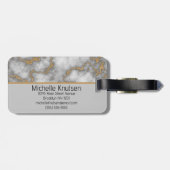 Elegant Wit Goud Marmer | Monogram Aangepast Bagagelabel (Achterkant horizontaal)