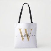 Elegant Wit Goud Meisje Gepersonaliseerd Monogramm Tote Bag (Voorkant)