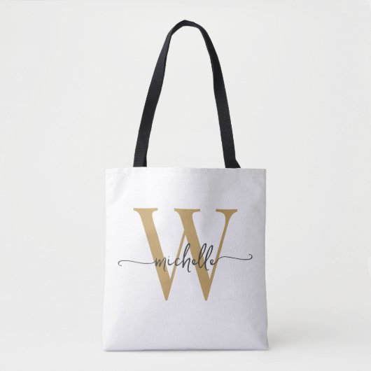 Elegant Wit Goud Meisje Gepersonaliseerd Monogramm Tote Bag (Voorkant)