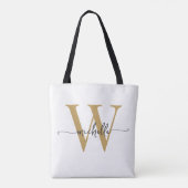 Elegant Wit Goud Meisje Gepersonaliseerd Monogramm Tote Bag (Achterkant)