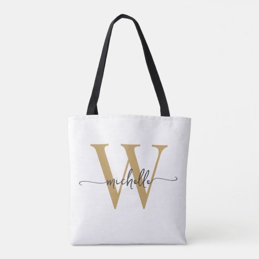Elegant Wit Goud Meisje Gepersonaliseerd Monogramm Tote Bag (Achterkant)
