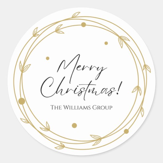 Elegant Wit & Goud Minimalistische Vrolijk Kerstmi Ronde Sticker (Voorkant)