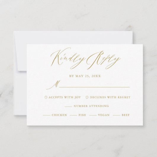 Elegant Wit Goud Modern Script Bruiloft RSVP Kaart (Voorkant)