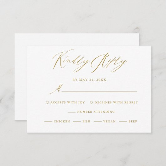 Elegant Wit Goud Modern Script Bruiloft RSVP Kaart (Voorkant / Achterkant)
