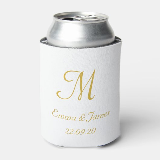 Elegant Wit Goud Monogram Bruiloft Party Favor Blikjeskoeler (Blikje Voorkant)