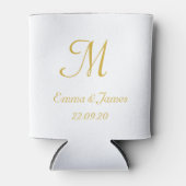 Elegant Wit Goud Monogram Bruiloft Party Favor Blikjeskoeler (Voorkant)