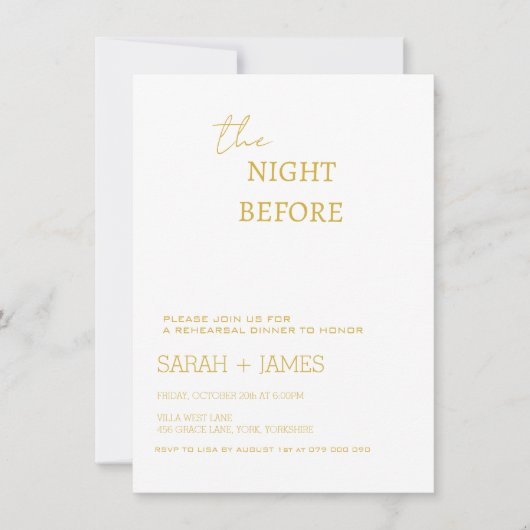 Elegant wit & goud repetitie diner bruiloft kaart (Voorkant)