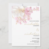 Elegant wit goud roze glitter bloemenbruiloft kaart (Voorkant)