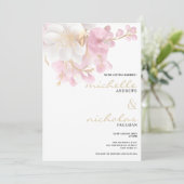 Elegant wit goud roze glitter bloemenbruiloft kaart (Staand voorkant)