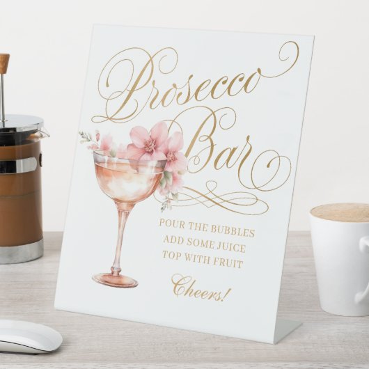Elegant Wit Goud Roze Prosecco Bar Pedestal Sign Reclamebord Met Voetstuk (Insitu)