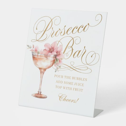 Elegant Wit Goud Roze Prosecco Bar Pedestal Sign Reclamebord Met Voetstuk (Voorkant)
