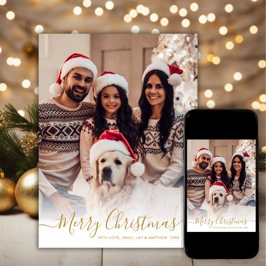 Elegant Wit Goud Script 2 Foto Kerstmis Feestdagenkaart