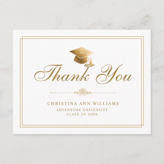 Elegant Wit Goud Script Afstuderen Dank u Briefkaart (Voorkant)