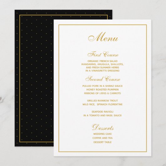 Elegant wit Goud Script Bruiloft Menu (Voorkant / Achterkant)