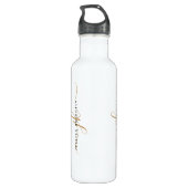 Elegant Wit Goud Script Monogram Initialen Naam Waterfles (Achterkant)