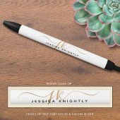 Elegant Wit Goud Script Monogram Initialen Naam Zwarte Inkt Pen