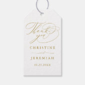 Elegant Wit Goud Script Namen Bruiloft Dank u Cadeaulabel (Voorkant)
