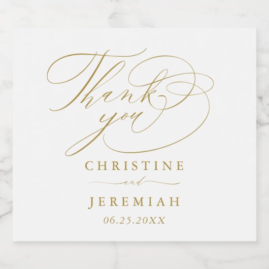 Elegant Wit Goud Script Namen Bruiloft Dank u Sparkling Wijnetiket (Enkel label)