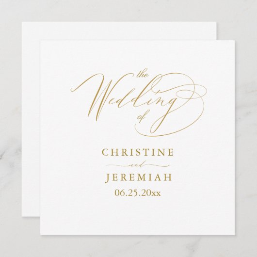 Elegant Wit Goud Script Typografie Bruiloft Programmakaart (Voorkant / Achterkant)