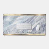 Elegant Wit Goud Stoffig Blauw Voeg Jouw naam Marm Bureaumat (Keyboard & Muis)