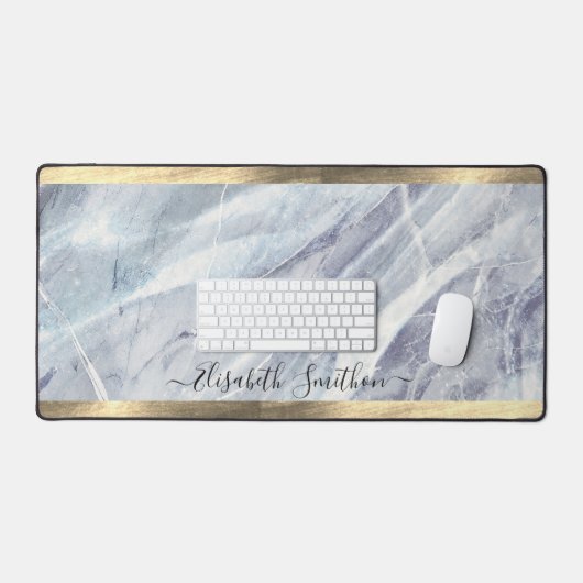 Elegant Wit Goud Stoffig Blauw Voeg Jouw naam Marm Bureaumat (Keyboard & Muis)