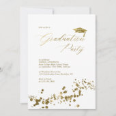 Elegant Wit Goud Stofstof Confetti Graduation Part Kaart (Voorkant)