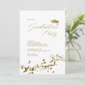 Elegant Wit Goud Stofstof Confetti Graduation Part Kaart (Staand voorkant)