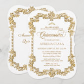  Elegant Wit Goud Tiara Quinceanera Kaart (Voorkant / Achterkant)