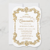  Elegant Wit Goud Tiara Quinceanera Kaart (Voorkant)