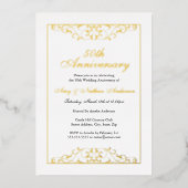 Elegant Wit Goud Zwart 50ste Trouwen Jubileum Folie Uitnodiging (Voorkant)