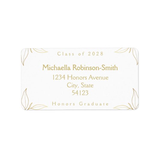 Elegant wit gouden Afstuderen adres Etiket (Voorkant)