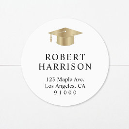 Elegant wit gouden Afstuderen retouradres Ronde Sticker