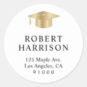 Elegant wit gouden Afstuderen retouradres Ronde Sticker (Voorkant)