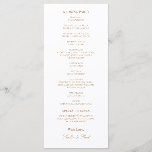 Elegant wit gouden beige bruiloft programma (Achterkant)