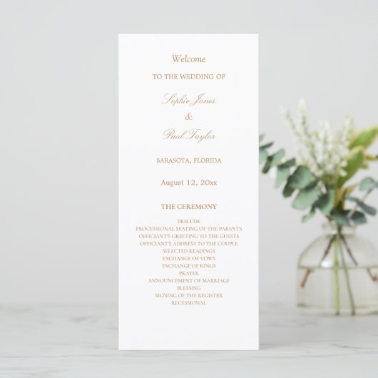Elegant wit gouden beige bruiloft programma (Staand voorkant)