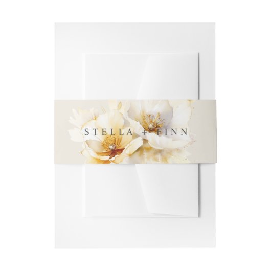 Elegant wit gouden bloem bruiloft zand uitnodigingen wikkel (Voorkant Voorbeeld)