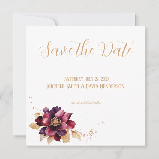 Elegant Wit Gouden Bourgogne Save the date Kaart (Voorkant)