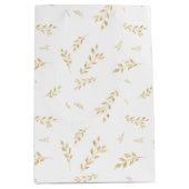 Elegant Wit Gouden Folie Botanische bladeren Patro Medium Cadeauzakje (Voorkant)
