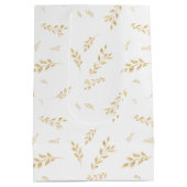 Elegant Wit Gouden Folie Botanische bladeren Patro Medium Cadeauzakje (Achterkant)