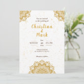 Elegant Wit Gouden Moderne Typografie Bruiloft Kaart (Staand voorkant)