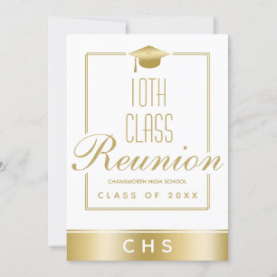 Elegant wit gouden script 10e klas reünie kaart
