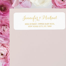 Elegant Wit Gouden Script Bruiloft Retouradres Etiket