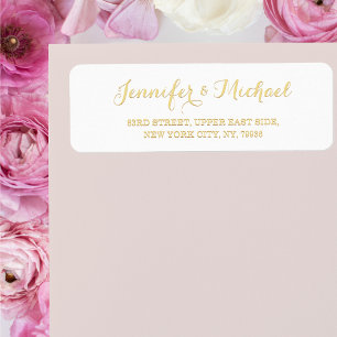 Elegant Wit Gouden Script Bruiloft Retouradres Etiket