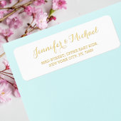 Elegant Wit Gouden Script Bruiloft Retouradres Etiket