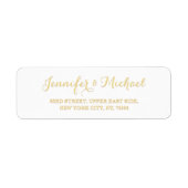 Elegant Wit Gouden Script Bruiloft Retouradres Etiket (Voorkant)
