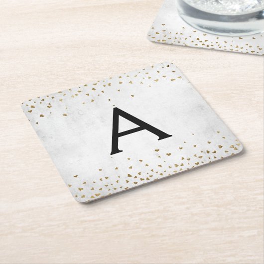 Elegant wit - goudfolie Confetti monogram Kartonnen Onderzetters (Schuin)