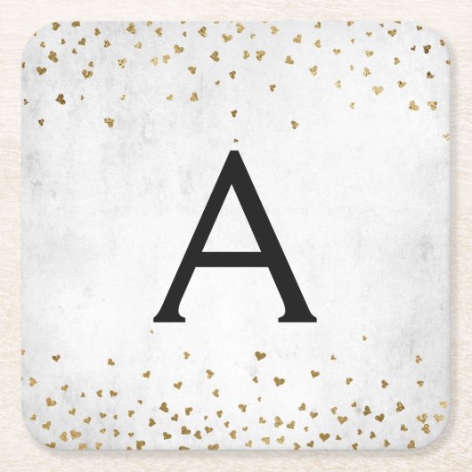 Elegant wit - goudfolie Confetti monogram Kartonnen Onderzetters (Voorkant)