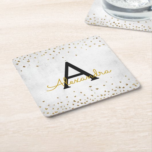 Elegant wit - goudfolie Confetti monogram Kartonnen Onderzetters (Schuin)